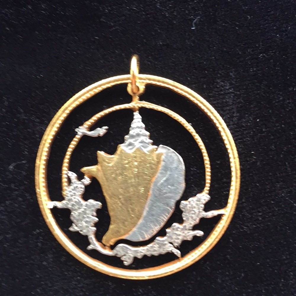 Bahama Islands Conch Shell Cut Coin Pendent